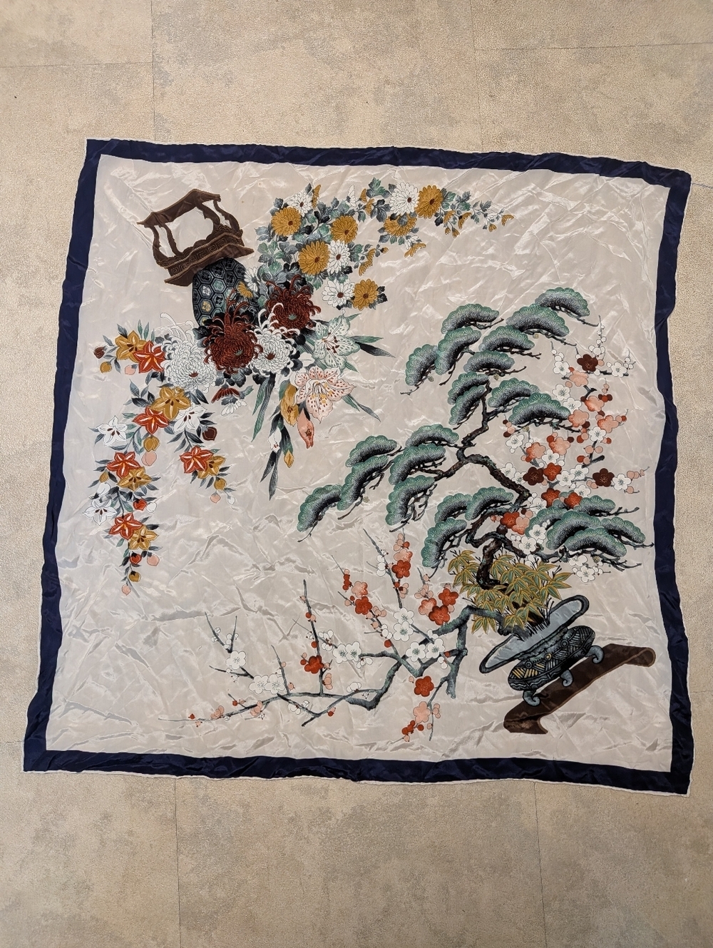 Navy Blue 100% Silk Women's Scarf - Picture 2 of 6